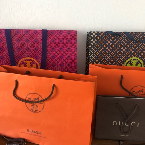 Hermes, Tory Burch, Saint Laurent, Gucci, NM shopping paper bags + Hermes Bands. - Picture 3 of 6